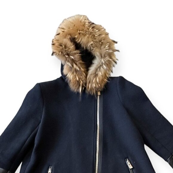 Sandro Paris Wool Blend Hooded Pea Coat, navy blue,  Size 38EU/US6 - Picture 6 of 16